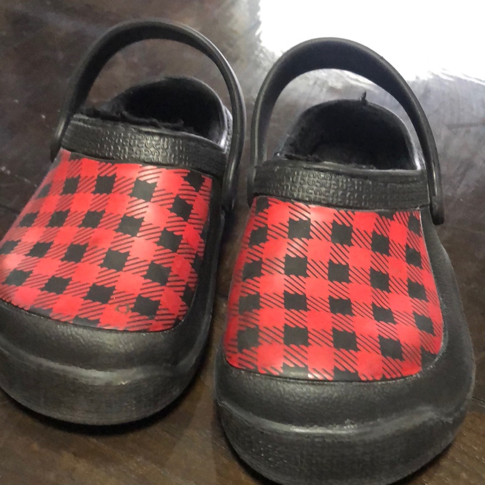 Kids Red and Black Plaid Clogs
